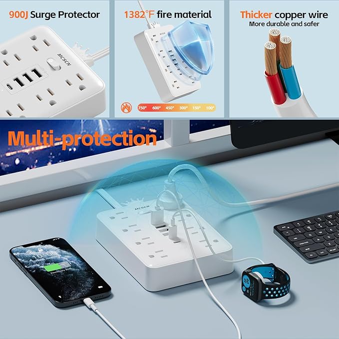 Surge Protector Power Strip -MCSCN 8 Outlets 6 USB - Image 3