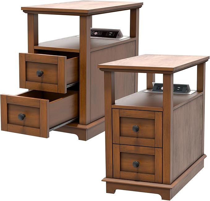 HIFYOBRO End Table with Flip Top Charging Station Set of 2, Narrow Side Table by HIFYOBROUS