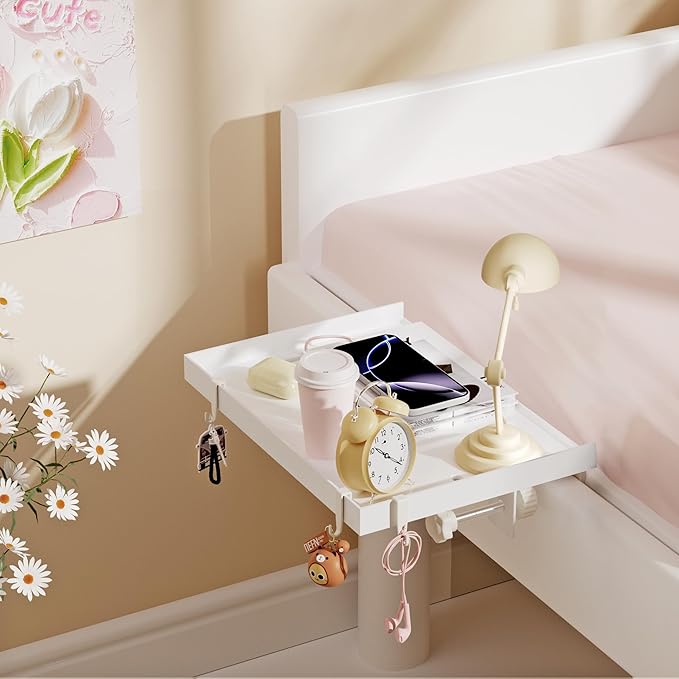 Foldable Bedside Shelf, Metal Clip-On Bed Tray Table - Image 2