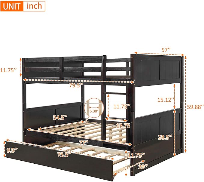 STERXONE Best Thicken Solid Wood Full Over Bunk Bed - Image 2