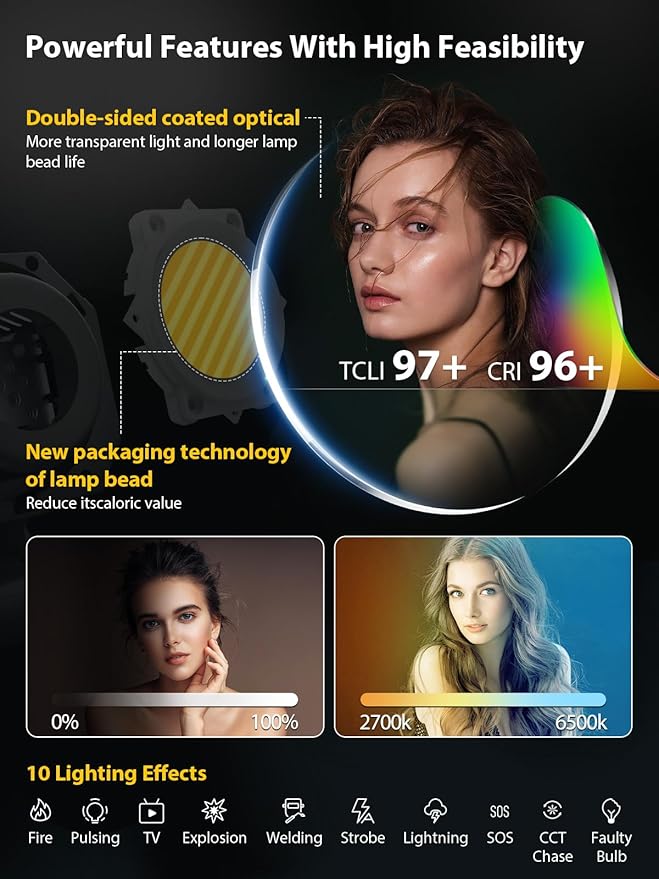 Video Light, COLBOR CL330 330W Continuous Lighting 2700-6500K Bi-Color CRI96+ 65 - Image 4