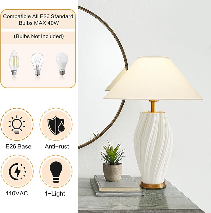 Modern Plug in Ceramic Table Lamps 24.5In - Image 5