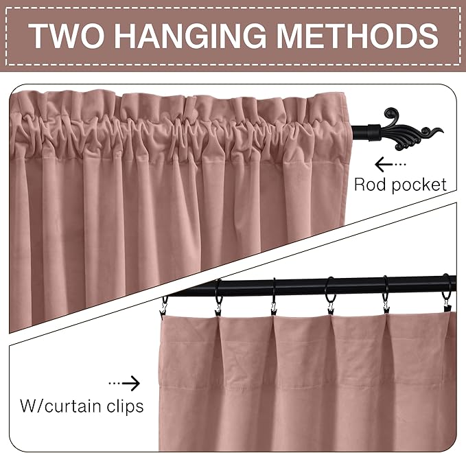 StangH Pink Curtains 96 inches Long, Super Soft Velvet Window Drapes Rod Pocket - Image 3