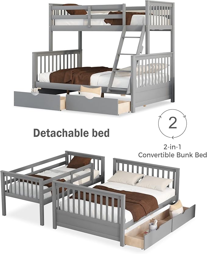 Merax Wood Bunk Bed with Drawers, Convertible Wood Bunk Bed with Ladders and - Image 7