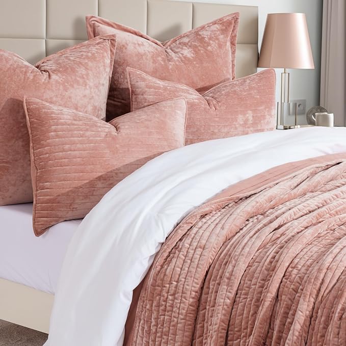 EVERGRACE Velvet Quilt Set Queen Size, Luxurious Soft Striped Channel Bedding - Image 4