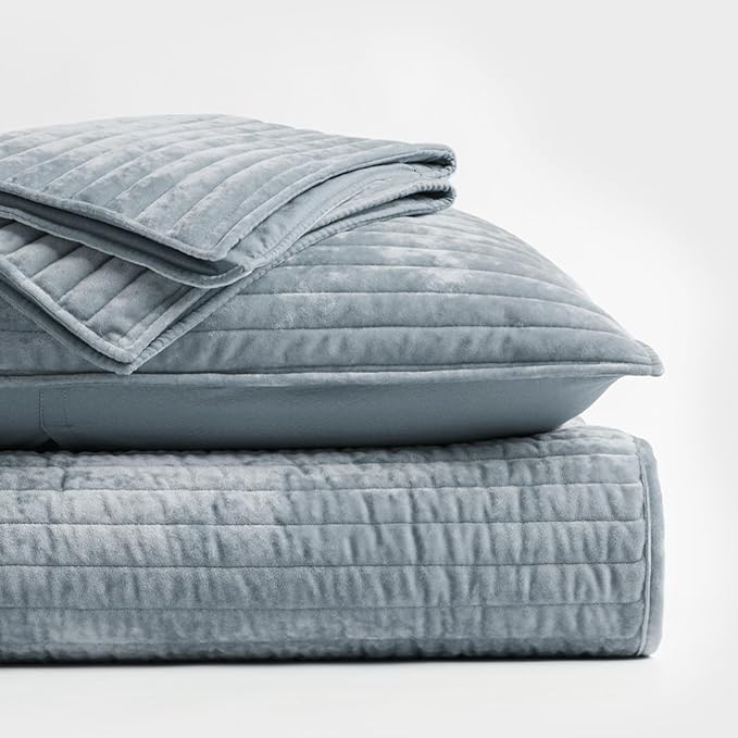 EVERGRACE Velvet Quilt Set Queen Size, Luxurious Soft Striped Channel Bedding - Image 6