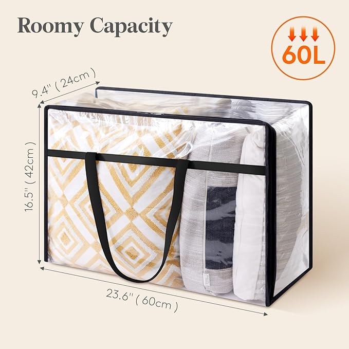 Lifewit 6 Pack Clear Clothes Storage Bags, 60L Plastic Blanket Storage Bag - Image 3