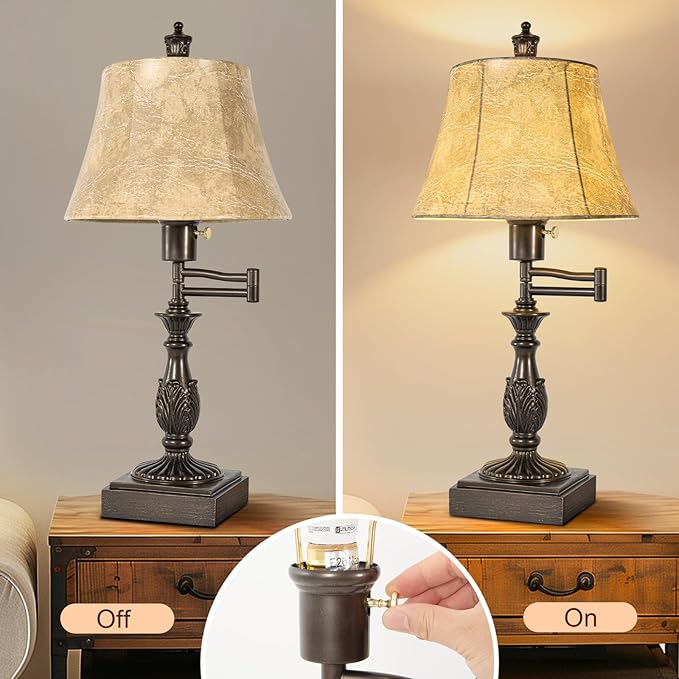 23.5" Rustic Traditional 350° Adjustable Swing Arm Table Lamp Set of 2 - Image 4