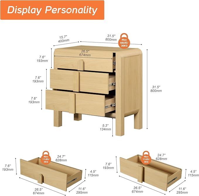 WAMPAT Modern 3 Drawer Nightstand, 31.5" Tall Nightstand End Table Bed Side - Image 3