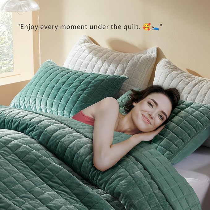 LEAONME Velvet Quilt Oversized California King-120''x120'', Lightweight Aqua - Image 3