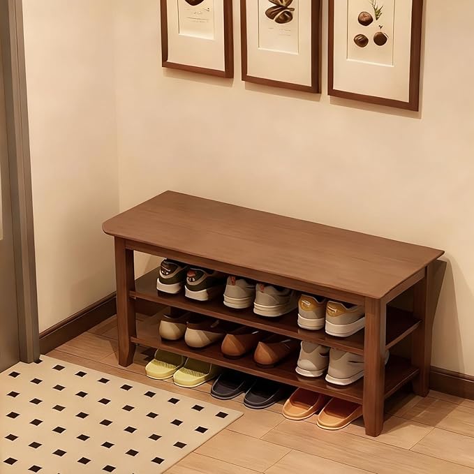Shoe Rack Bench for Front Door Entrance, Solid Wood Shoe Bench for Closet - Image 2