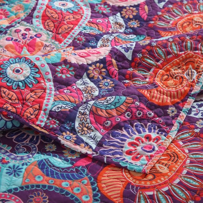 Cotton Bedspread Quilt Sets Reversible Bedding Coverlet Sets Comforter Paisley - Image 9