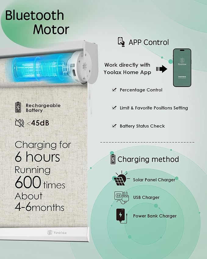 Yoolax Motorized Blinds App Control, Light Filtering Motorized Shades - Image 3
