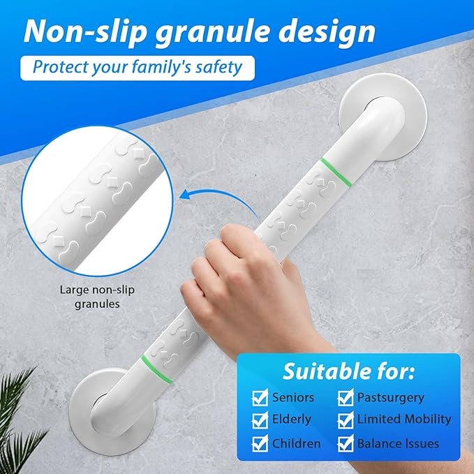 2 Pack 16 Inch White Shower Grab Bar, Bath Grab Rails - Image 3