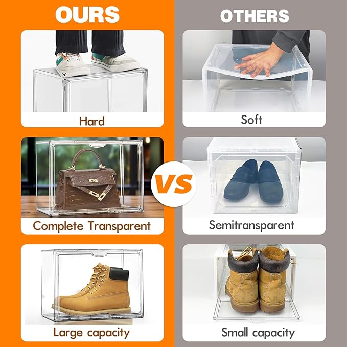 10 Pack Acrylic Shoe Boxes Stackable, Size 12 Clear Shoe Display Cases Plastic - Image 2