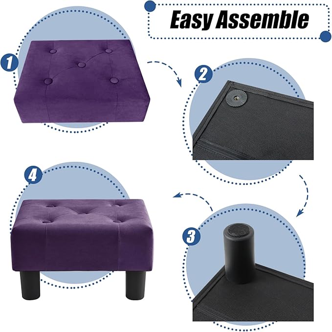 BRIAN & DANY Small Foot Stool, Velvet Foot Stools - Image 5
