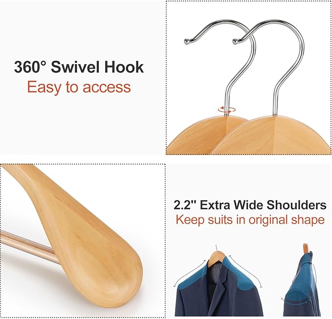 TOPIA HANGER Wide Shoulder Wooden Hangers, Suit Hangers - Image 3