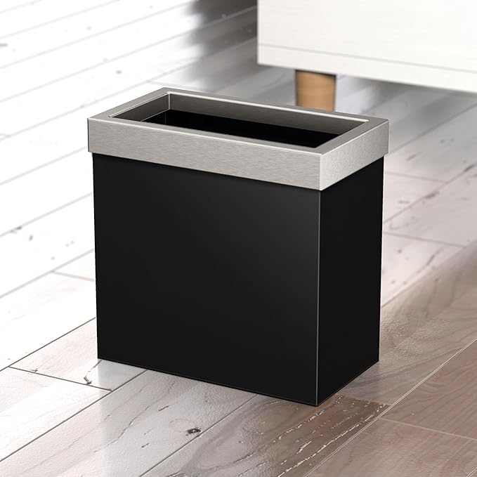 Gatco 1918SN Modern Rectangle Waste Basket, Matte Black and Satin Nickel Combo - Image 3