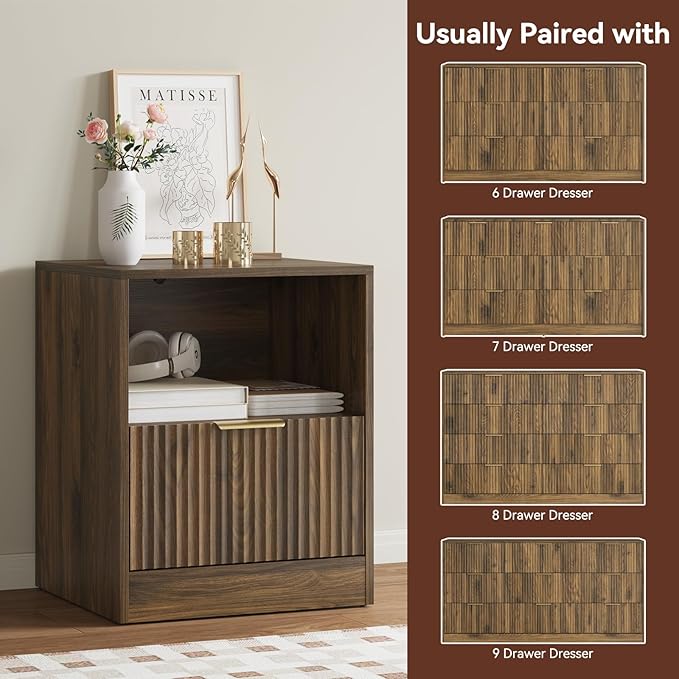 6 Drawer Dresser & Nightstand Set 3-Piece, 55” Wide Bedroom Set Night Stand Set - Image 6