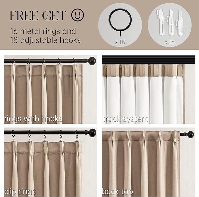 Topfinel Pinch Pleated Curtains 96 Inch Long, 100% Blackout Thermal Insulated - Image 3