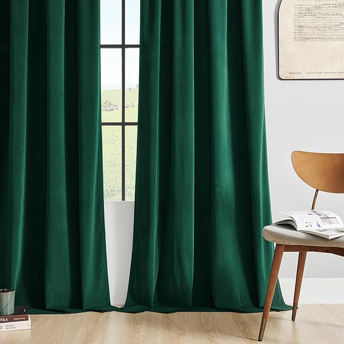 Joydeco Dark Green Velvet Curtains 84 inch Length 2 Panels Burg Set, Luxury Rod - Image 7