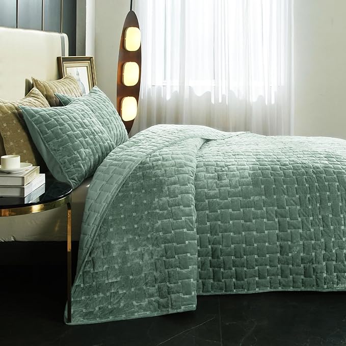 Powdion Velvet Quilt King Size, Oversized Bedspread Coverlet Quilted Bedding Set - Image 6