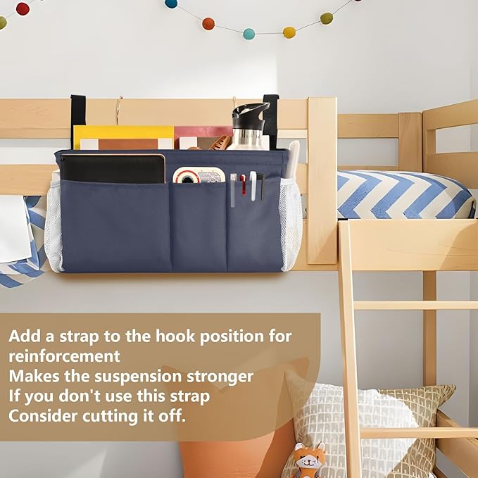 KOPIRIT Navy Grey Bedside Caddy Storage Bag Bedside Organizer - Image 6