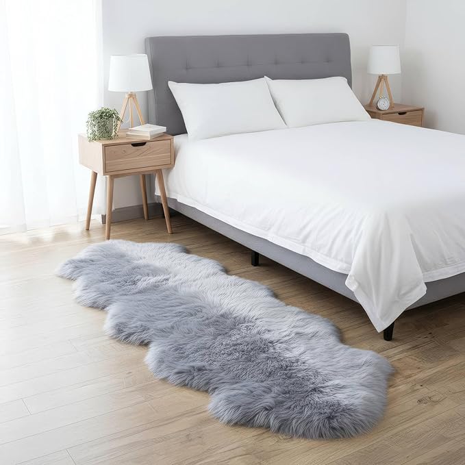 Super Area Rugs Premium Silver Gray Sheepskin Rug Genuine Double 2x6ft Pelt - Image 4