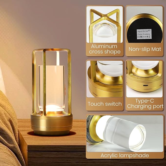 Crystal Lantern Lights Set of 2, Czgor Battery Operated Rechargeable Cordless - Image 4