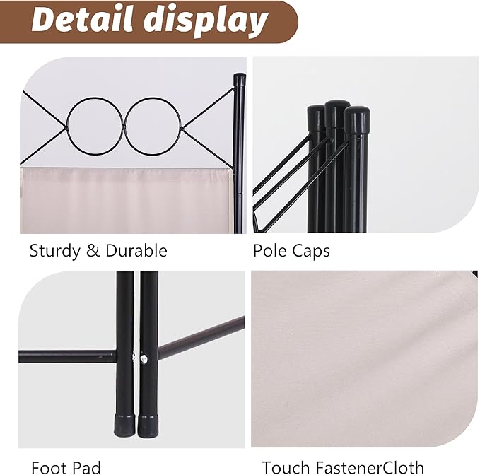 FDW 4 Panel Room Divider and Folding Portable Partition Screen, 6FT Wall - Image 6