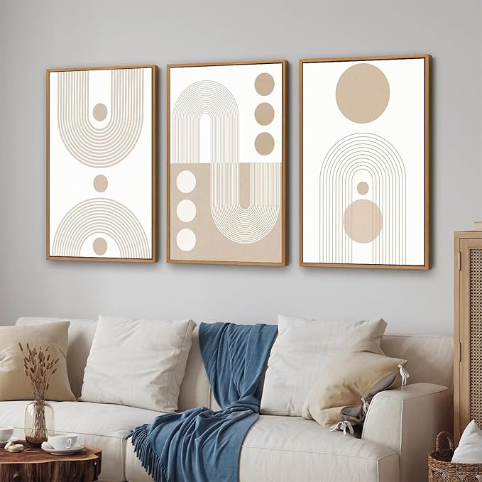 YeeHomedec Boho Beige Neutral Framed Canvas Wall Art, Mid Century Modern Wall - Image 6