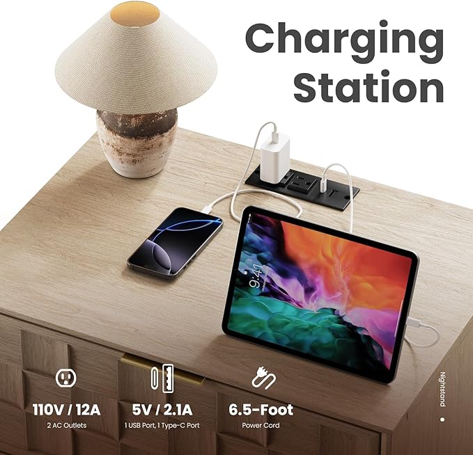 COLAMY Nightstand with Charging Station, Dorm and Small Spaces - Image 4