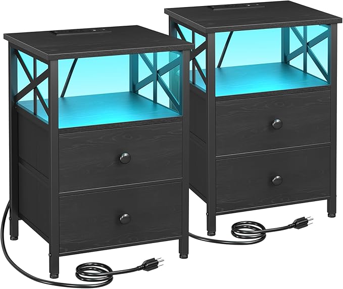 AMHANCIBLE Night Stand Set 2, LED Nightstand by AMHANCIBLE