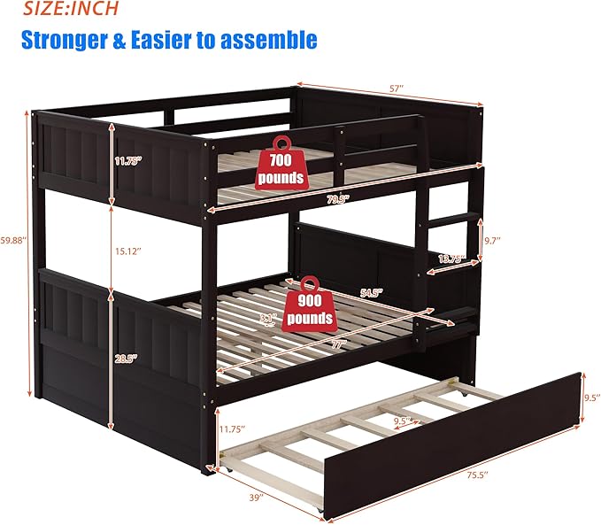 TSAMPA Latest Upgraded & Stronger Heavy Duty Solid Wood Full Over Full Bunk Bed - Image 2