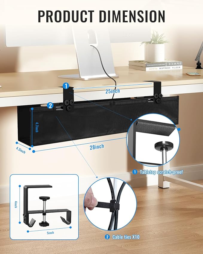 28" No Drill Under Desk Cable Management Tray - Image 6