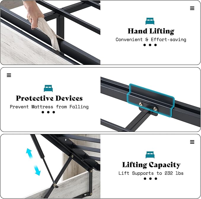 AMERLIFE King Size Lift Up Storage Bed Frame, 45.1" LED Bed Frame - Image 8