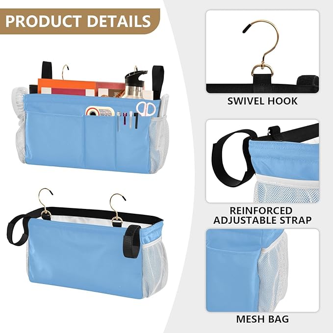 KOPIRIT Lake Blue Bedside Caddy Storage Bag Bedside Organizer - Image 5