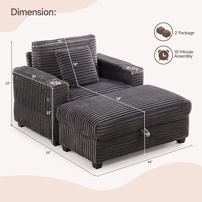 ONBRILL Corduroy Oversized Chair - Image 2