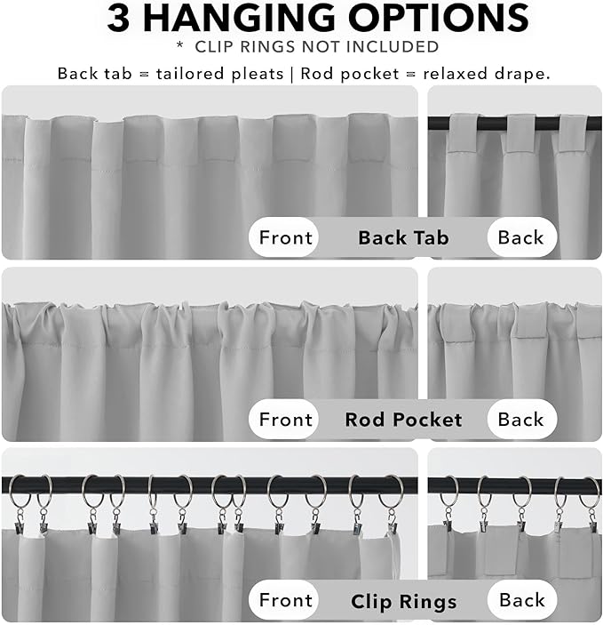 Deconovo Blackout Curtains, Thermal Insulated, W52 x L54 2 Panels, Back Tab - Image 2
