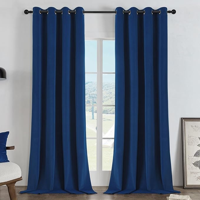 Joydeco Royal Blue 100% Blackout Curtains 96 Inch 2 Panels, Luxury Thermal by JOYDECO