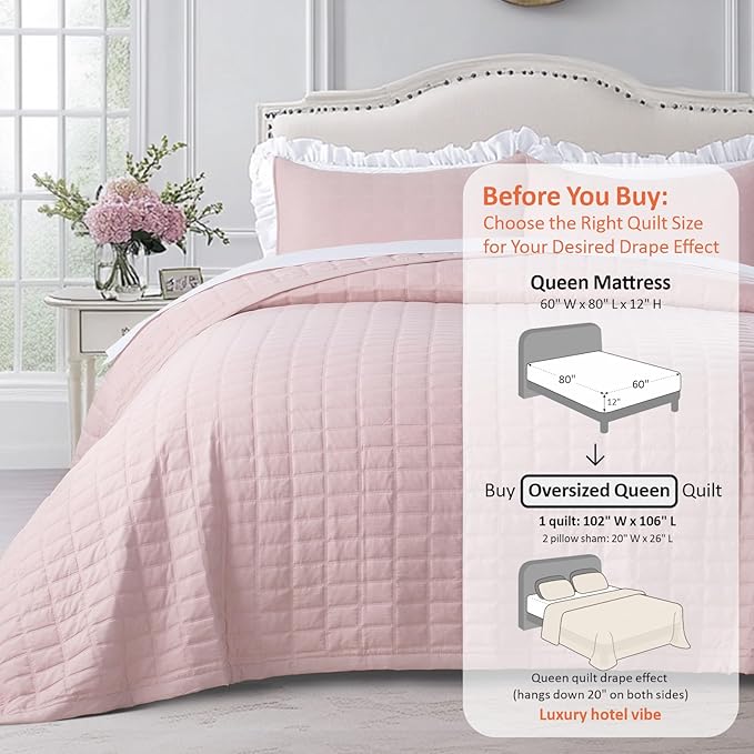 KASENTEX Oversized Queen Quilt Set 102"x106" – Soft Washed 3-Layer Lightweight - Image 3