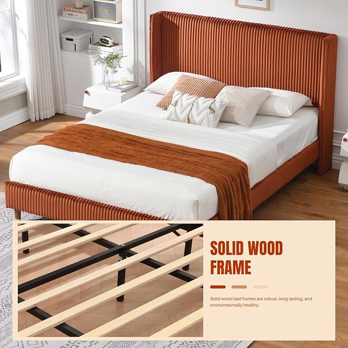 PINJU Queen Size Bed Frame, Upholstered Platform Bed - Image 8