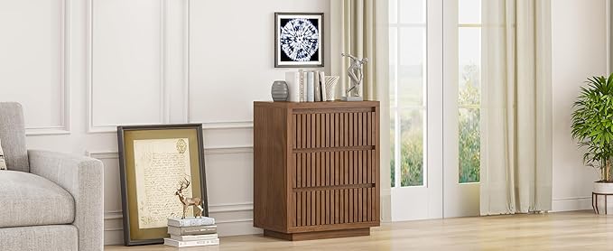 Fluted 3 Drawer Dresser, Mid Century Small Dresser - Image 8