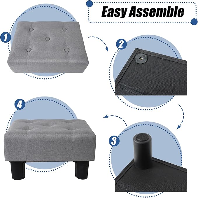 BRIAN & DANY Small Foot Stool, Linen Foot Stools - Image 5