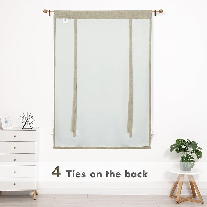 DriftAway Double Layer Linen Blackout Tie Up Curtains Thermal Insulated Fully - Image 9