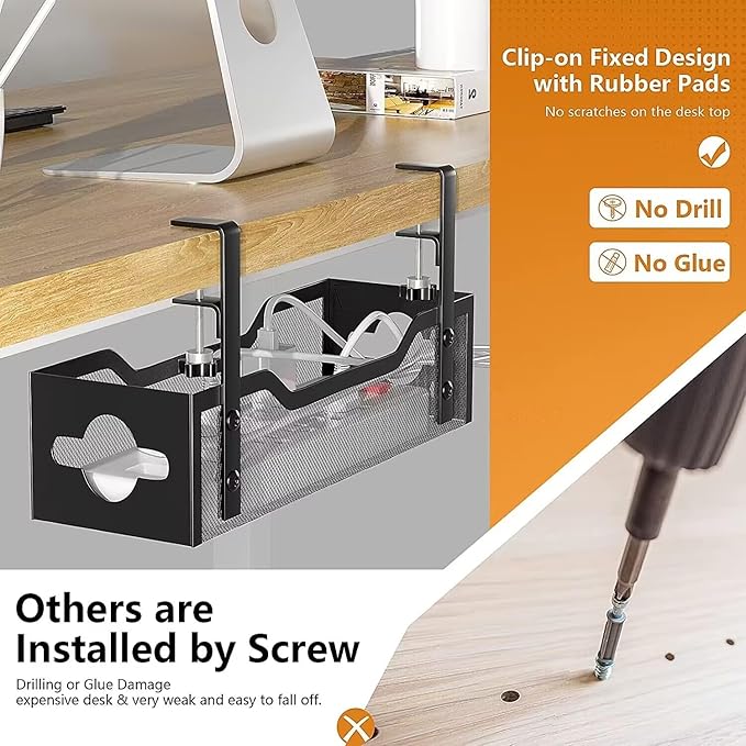 2 Pack Under Desk Cable Management Tray, 13.38" Cable Organizer No Drill - Image 3