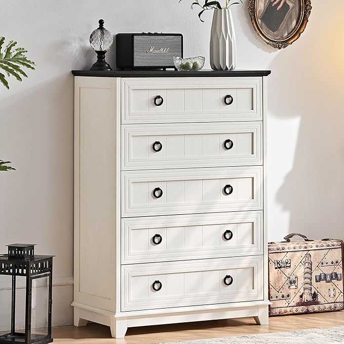 Farmhouse 5 Drawer Dresser for Bedroom, Rustic Wood Dresser by Joaxswe