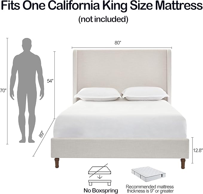 California King Size Upholstered Bed Frame, Platform Bed Frames - Image 2