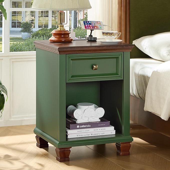 SAVOR LIFE Farmhouse End Tables Living Room Set of 2, Rustic Wood Nightstand - Image 2