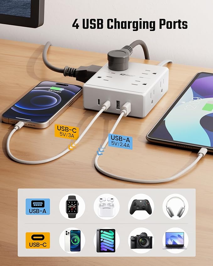 Flat Plug Surge Protector Power Strip, 6ft Ultra Thin Extension Cord - Image 4